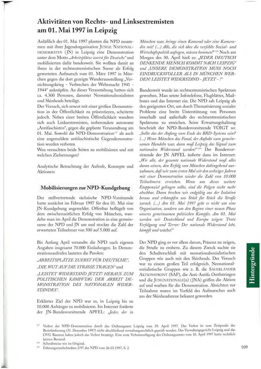 Seite 109 des Verfassungsschutzbericht 1997 Sachsen