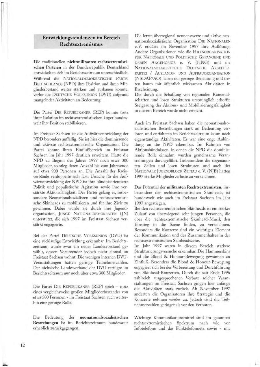 Seite 12 des Verfassungsschutzbericht 1997 Sachsen