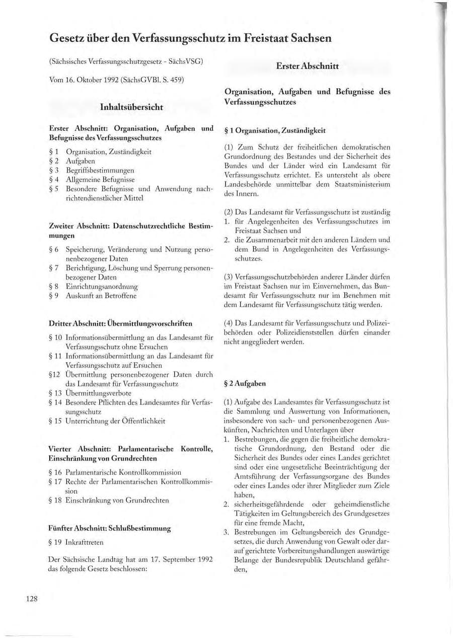 Seite 128 des Verfassungsschutzbericht 1997 Sachsen