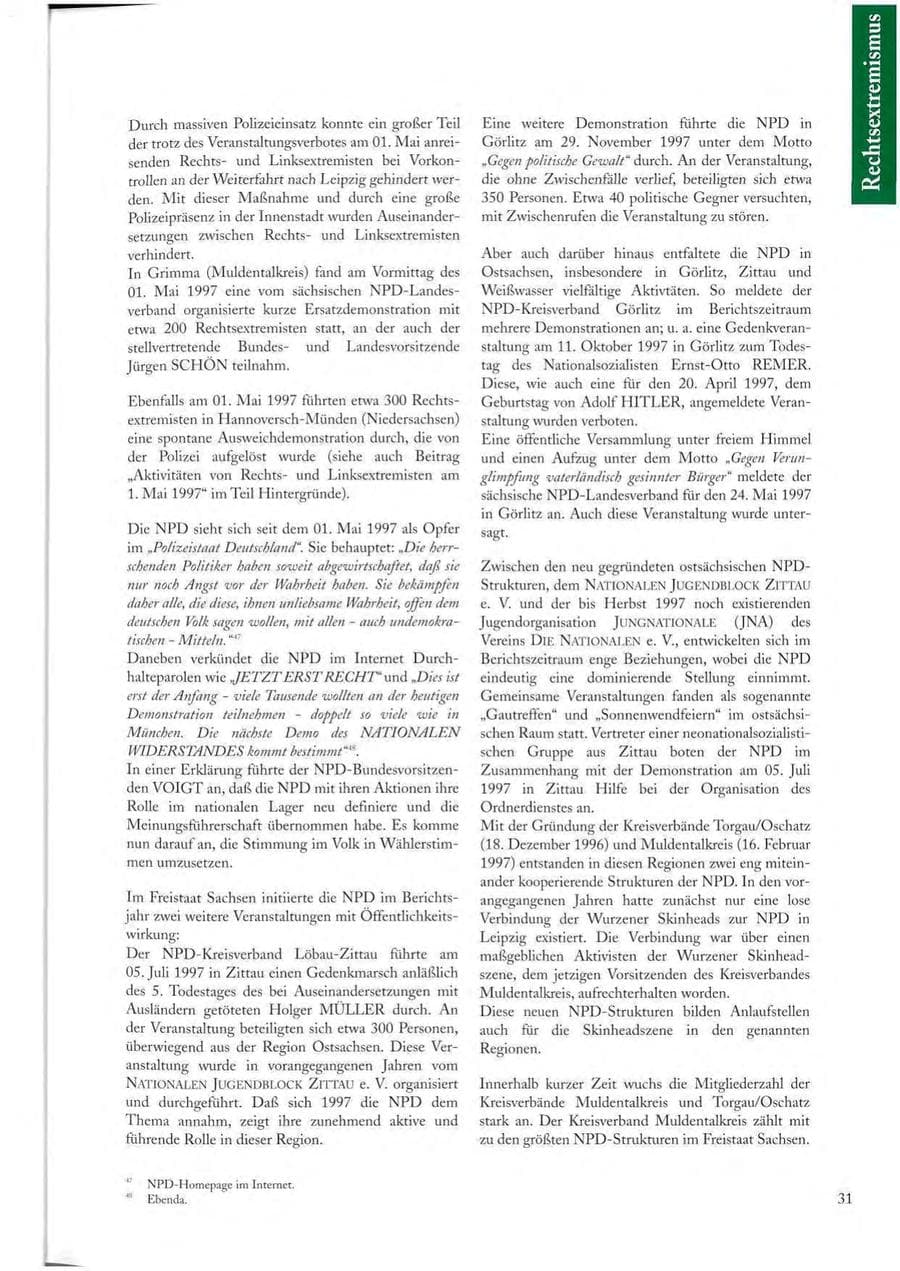Seite 31 des Verfassungsschutzbericht 1997 Sachsen
