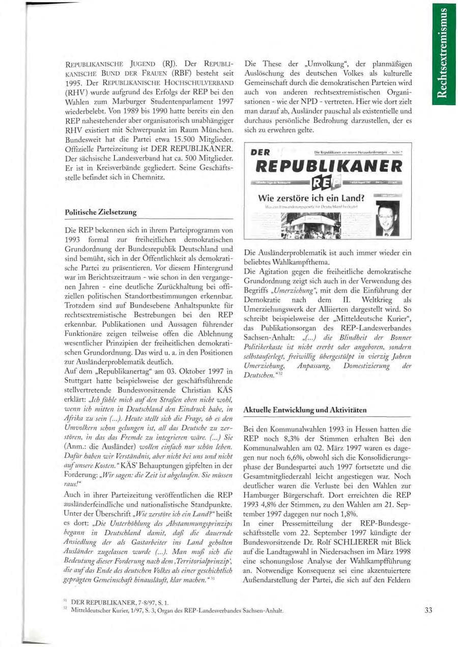 Seite 33 des Verfassungsschutzbericht 1997 Sachsen