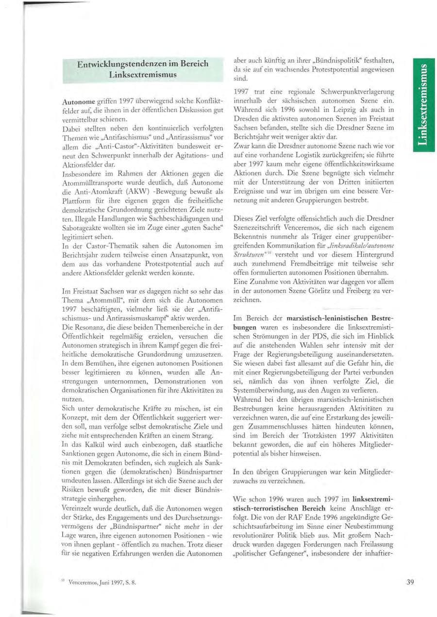 Seite 39 des Verfassungsschutzbericht 1997 Sachsen
