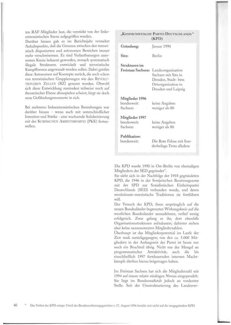 Seite 40 des Verfassungsschutzbericht 1997 Sachsen