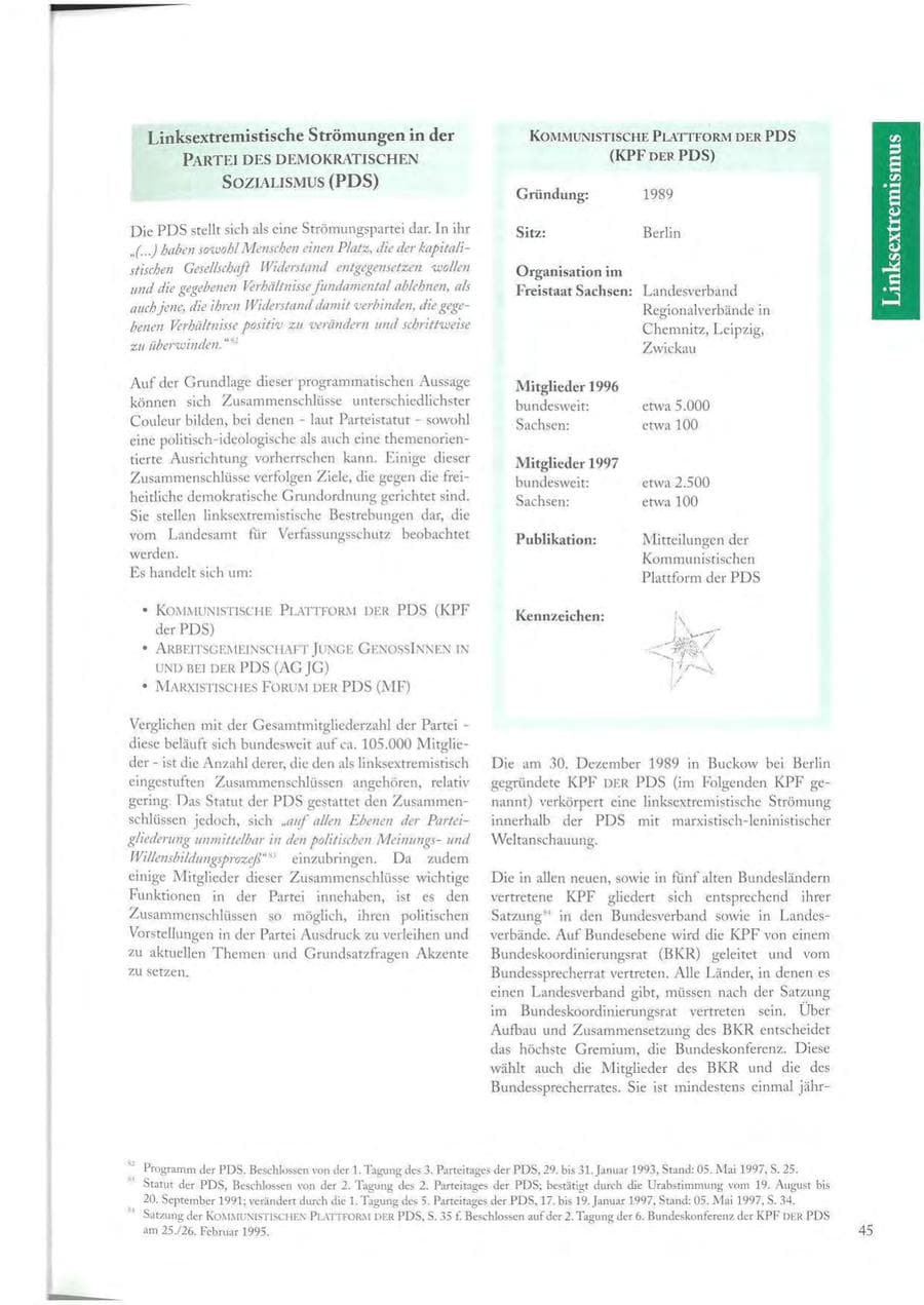 Seite 45 des Verfassungsschutzbericht 1997 Sachsen