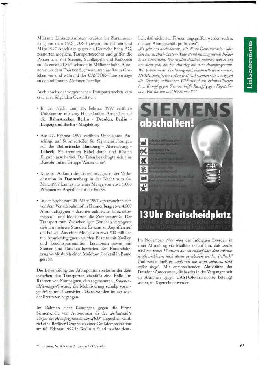 Seite 63 des Verfassungsschutzbericht 1997 Sachsen