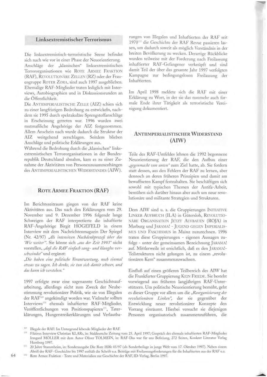 Seite 64 des Verfassungsschutzbericht 1997 Sachsen