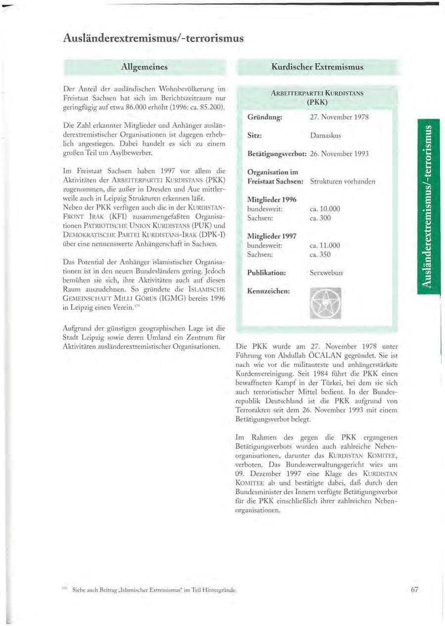 Seite 67 des Verfassungsschutzbericht 1997 Sachsen