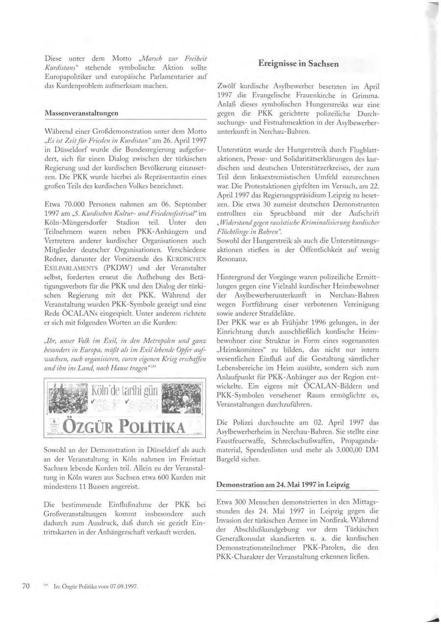 Seite 70 des Verfassungsschutzbericht 1997 Sachsen