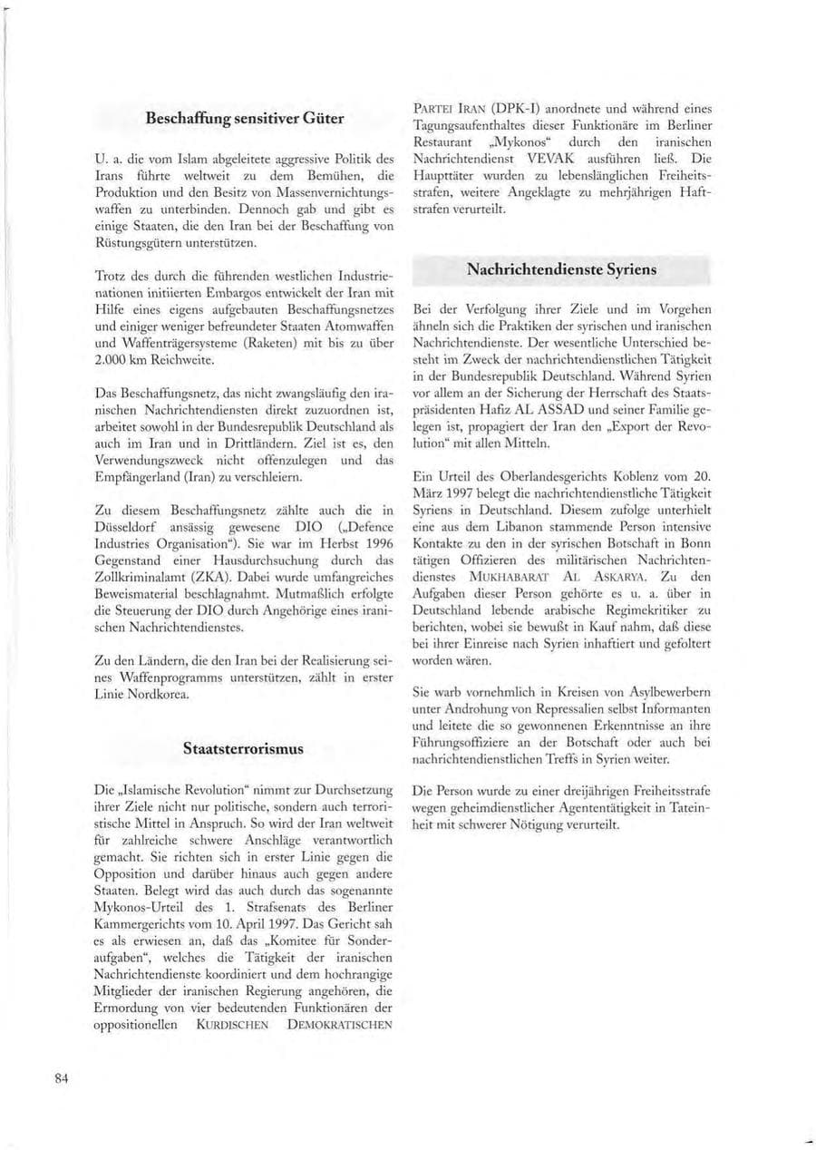 Seite 84 des Verfassungsschutzbericht 1997 Sachsen