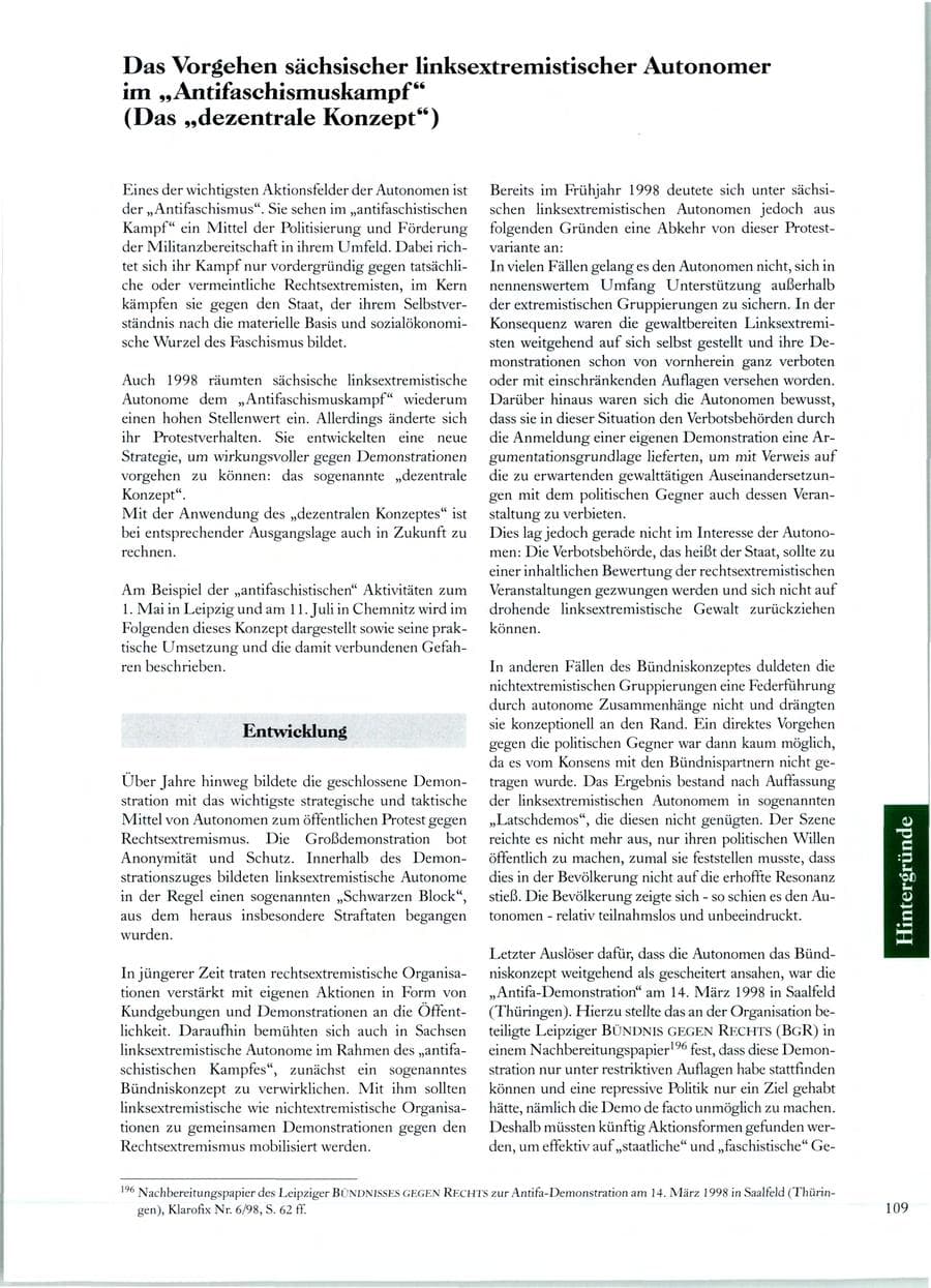 Seite 104 des Verfassungsschutzbericht 1998 Sachsen