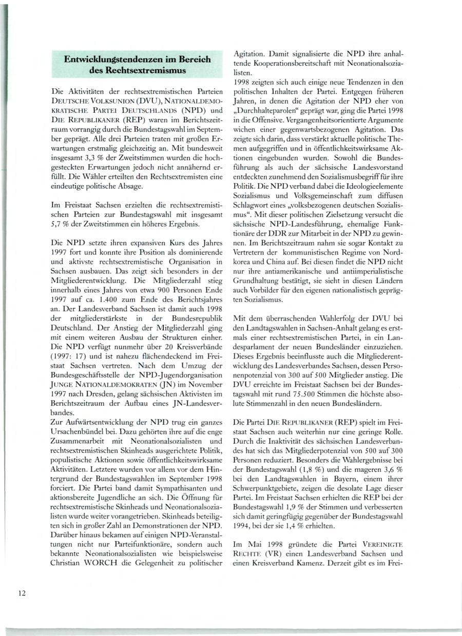 Seite 13 des Verfassungsschutzbericht 1998 Sachsen