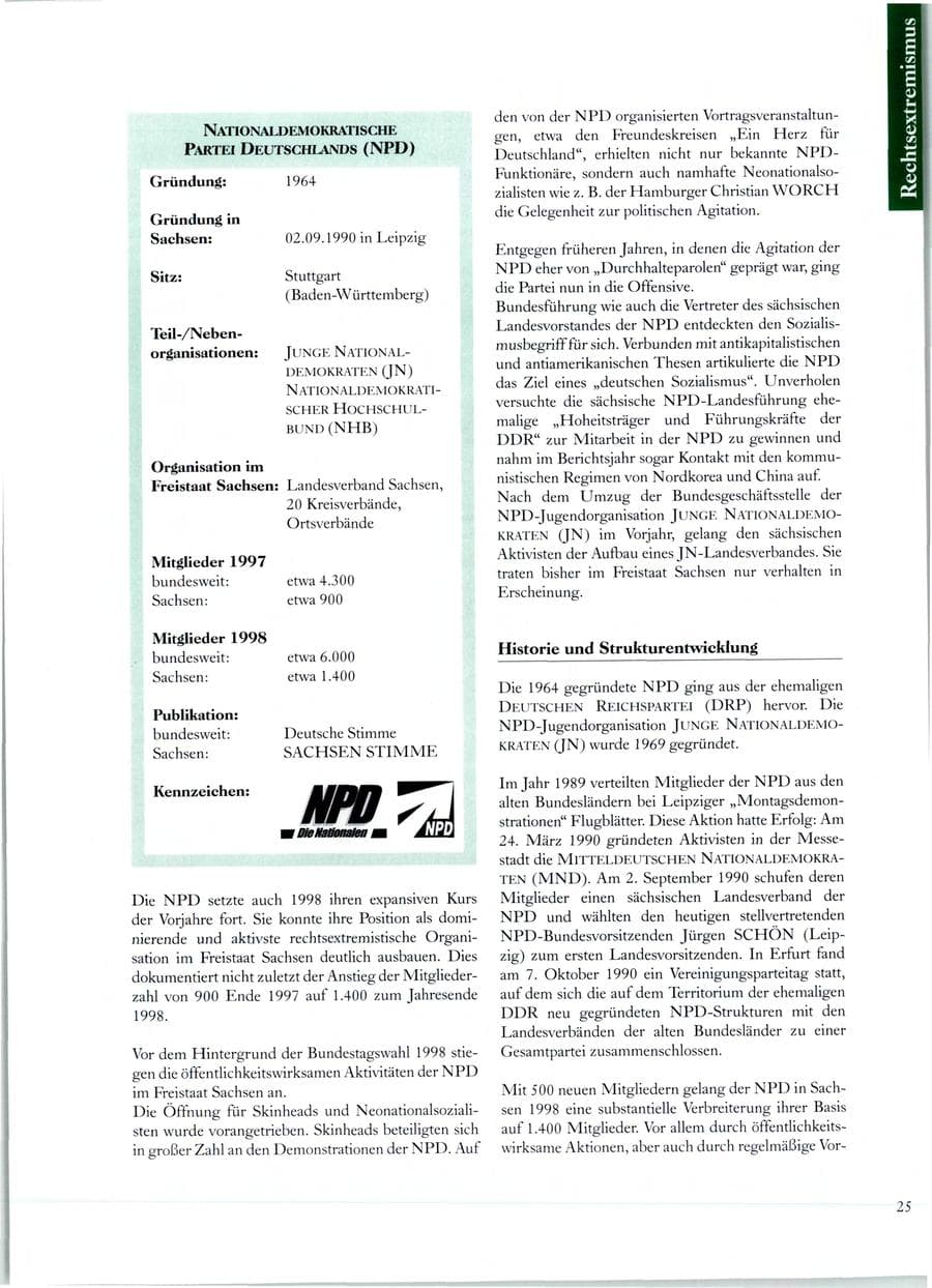 Seite 26 des Verfassungsschutzbericht 1998 Sachsen
