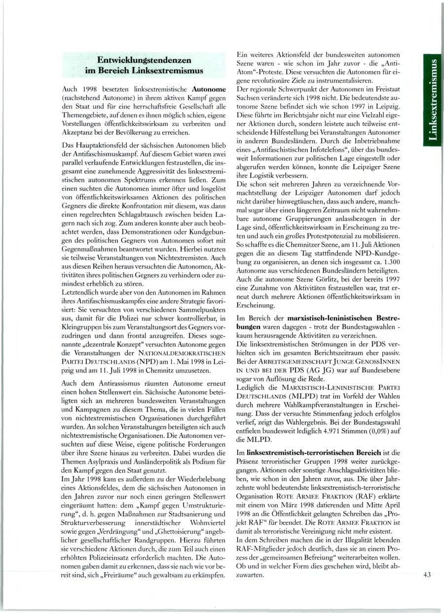 Seite 44 des Verfassungsschutzbericht 1998 Sachsen