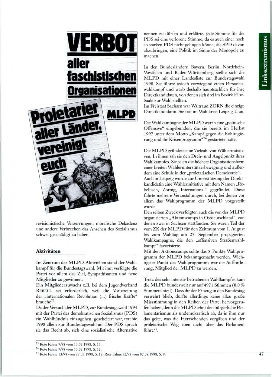 Seite 48 des Verfassungsschutzbericht 1998 Sachsen