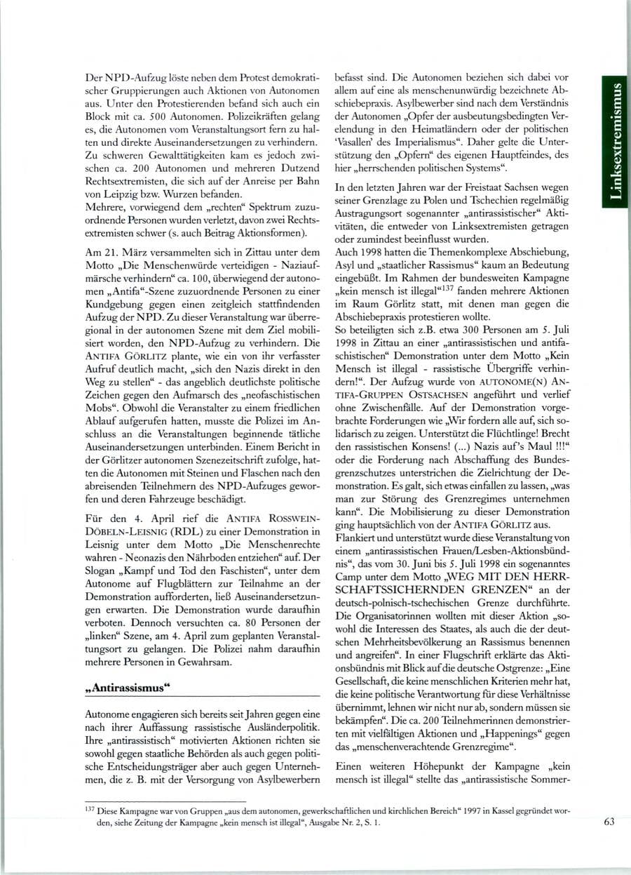Seite 60 des Verfassungsschutzbericht 1998 Sachsen