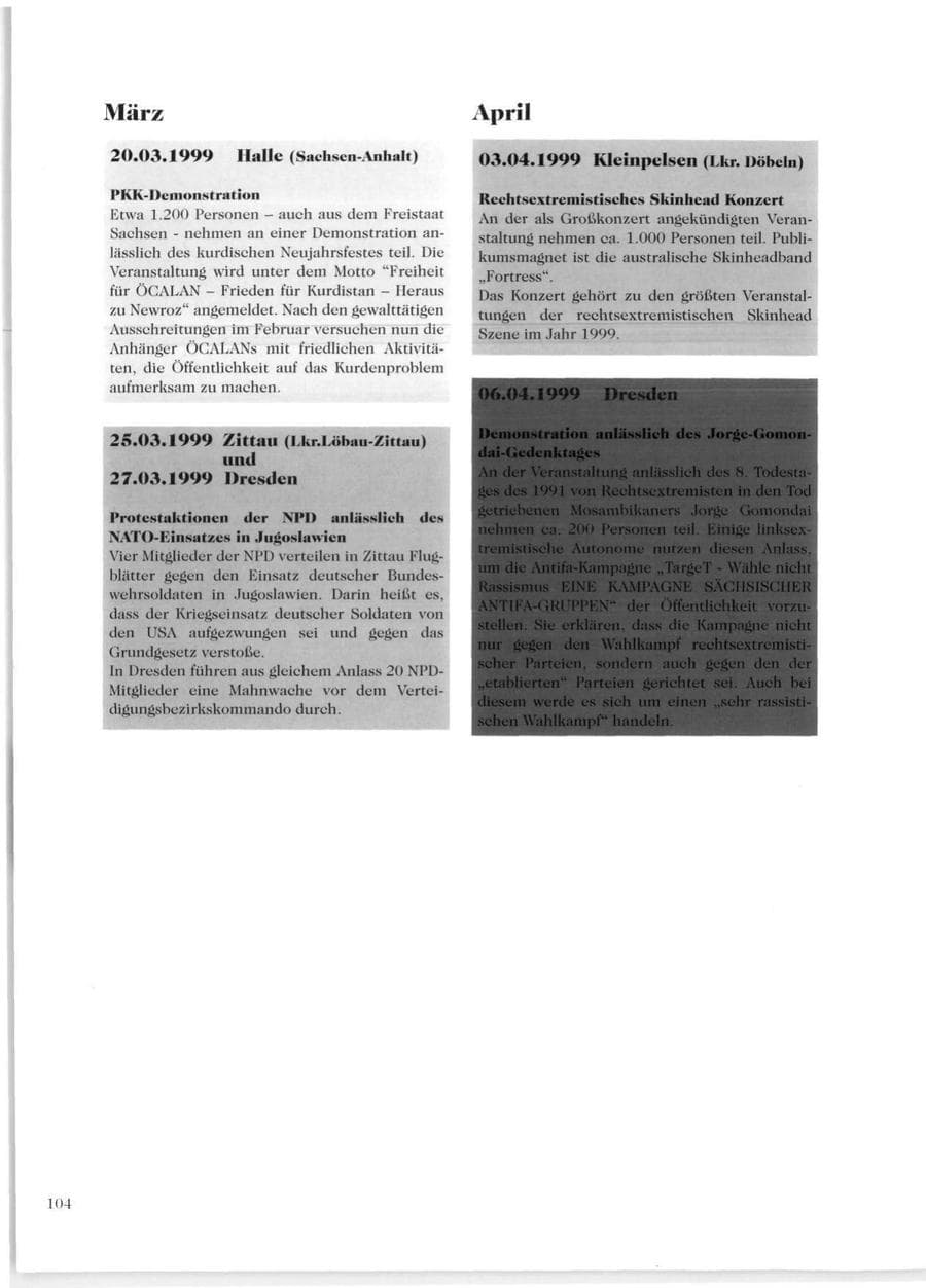 Seite 106 des Verfassungsschutzbericht 1999 Sachsen