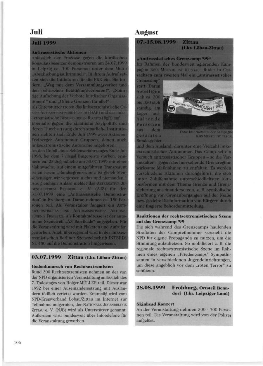 Seite 108 des Verfassungsschutzbericht 1999 Sachsen
