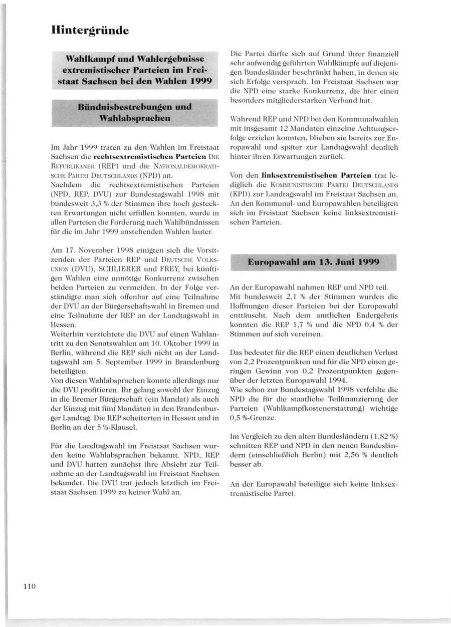Seite 112 des Verfassungsschutzbericht 1999 Sachsen