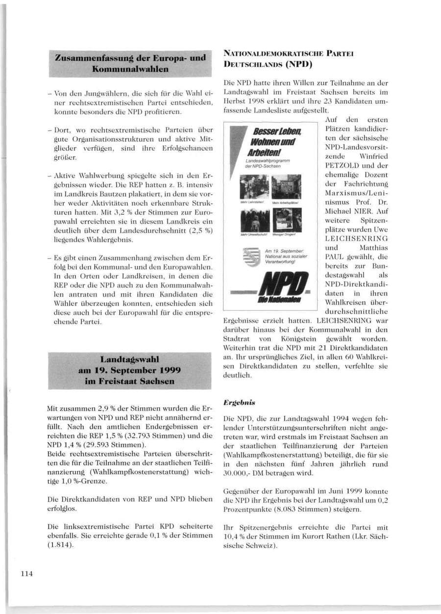 Seite 116 des Verfassungsschutzbericht 1999 Sachsen