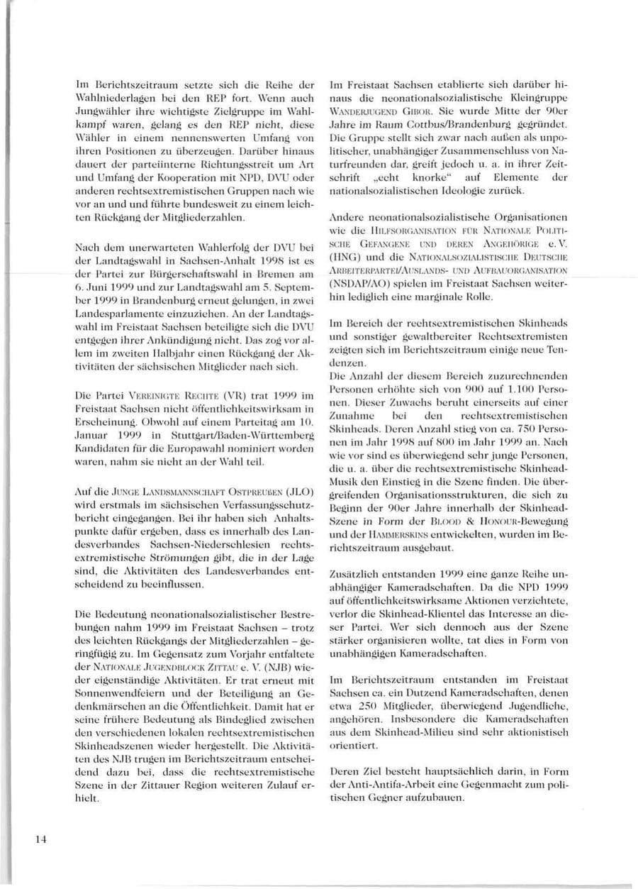 Seite 16 des Verfassungsschutzbericht 1999 Sachsen