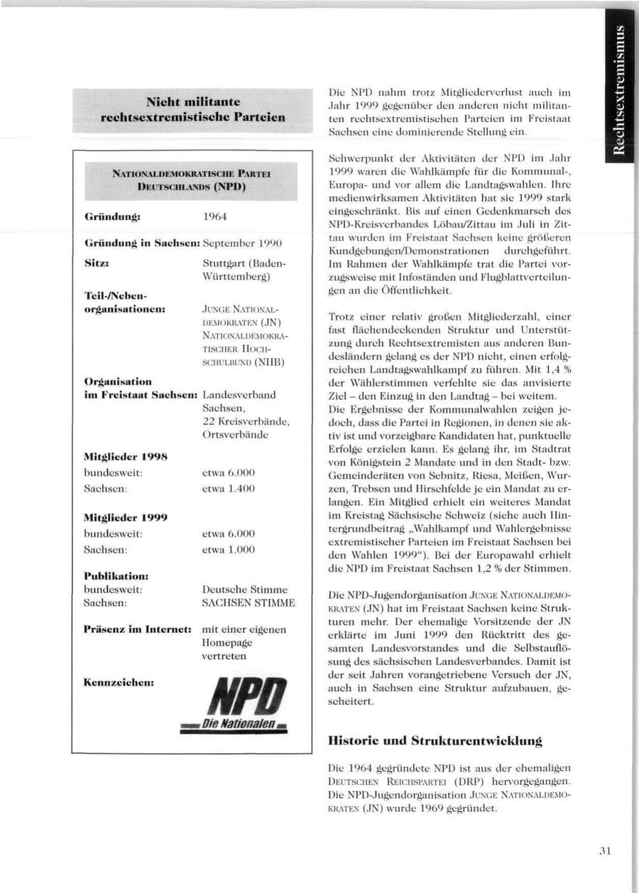 Seite 33 des Verfassungsschutzbericht 1999 Sachsen