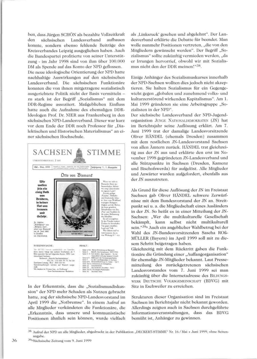 Seite 38 des Verfassungsschutzbericht 1999 Sachsen