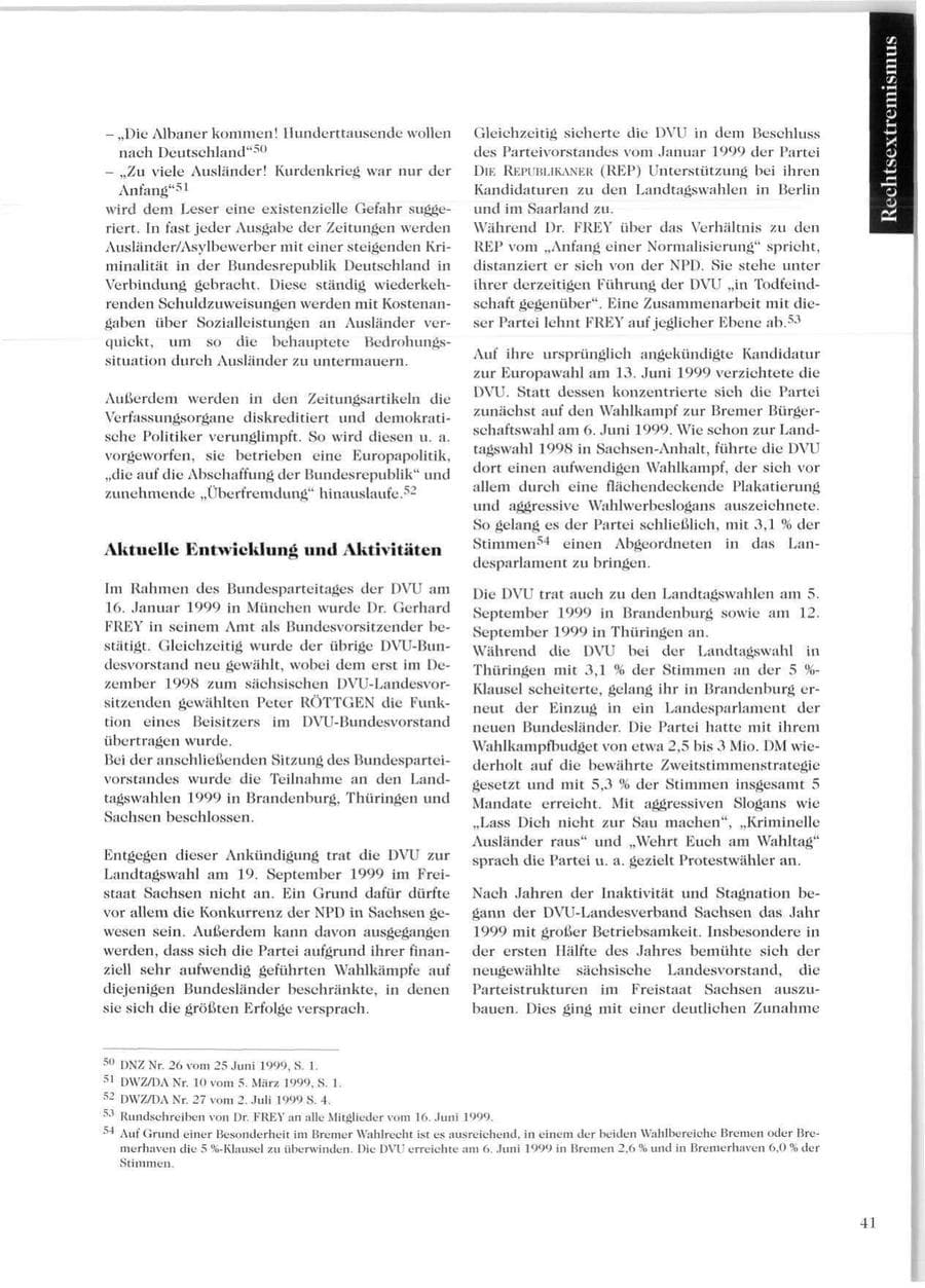 Seite 43 des Verfassungsschutzbericht 1999 Sachsen