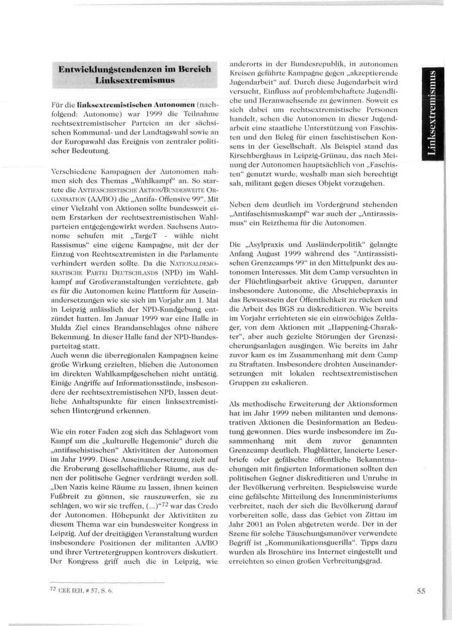 Seite 57 des Verfassungsschutzbericht 1999 Sachsen