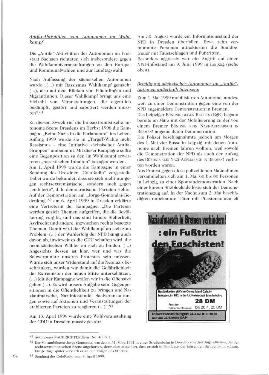 Seite 66 des Verfassungsschutzbericht 1999 Sachsen