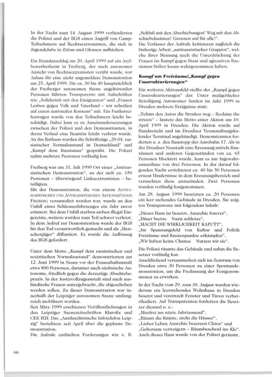 Seite 68 des Verfassungsschutzbericht 1999 Sachsen