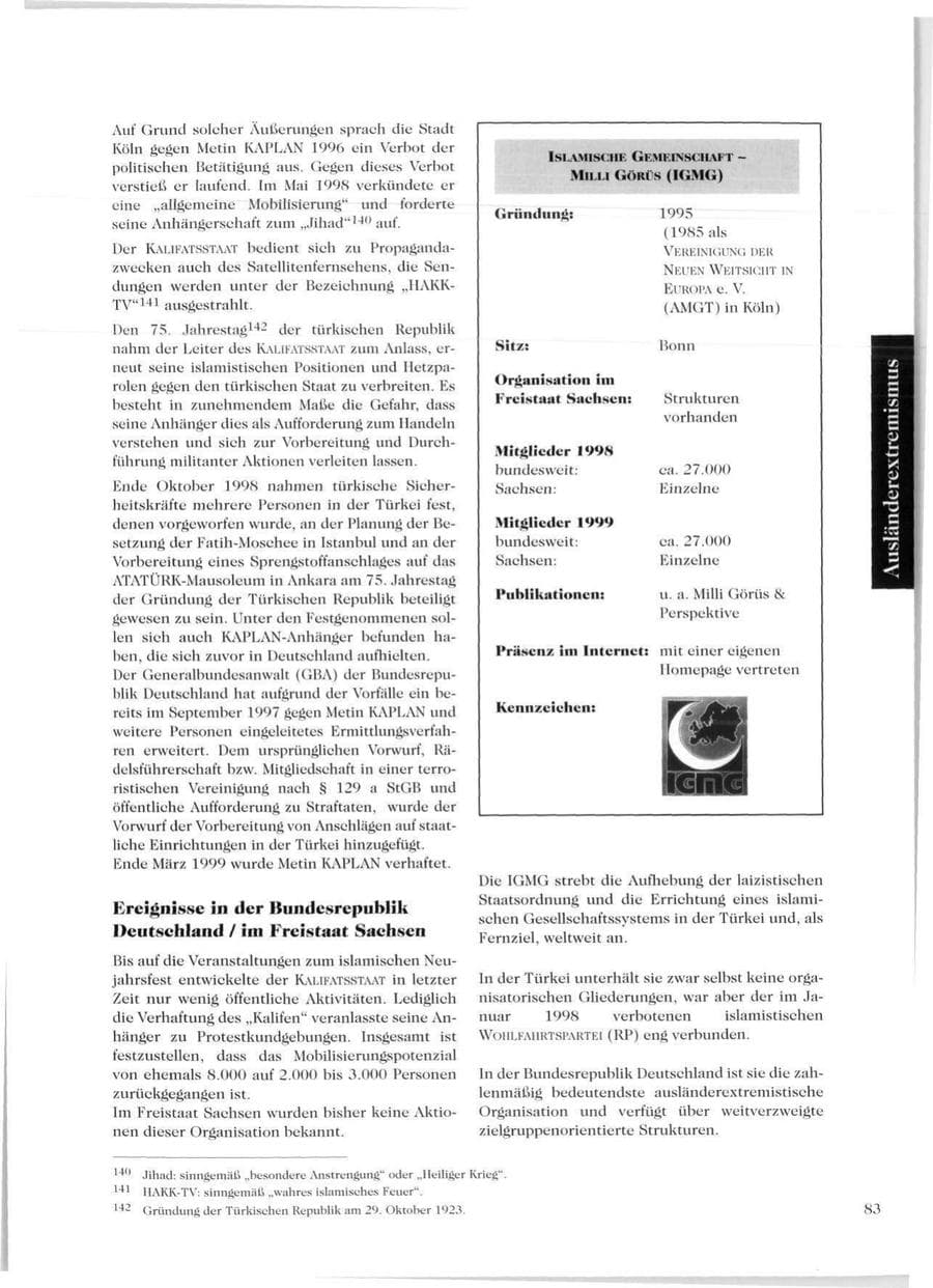 Seite 85 des Verfassungsschutzbericht 1999 Sachsen