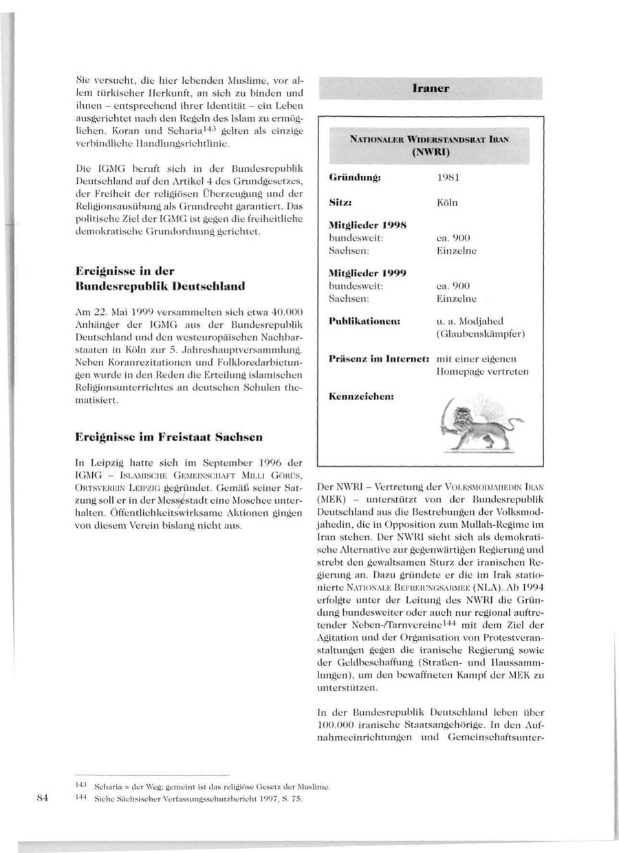 Seite 86 des Verfassungsschutzbericht 1999 Sachsen