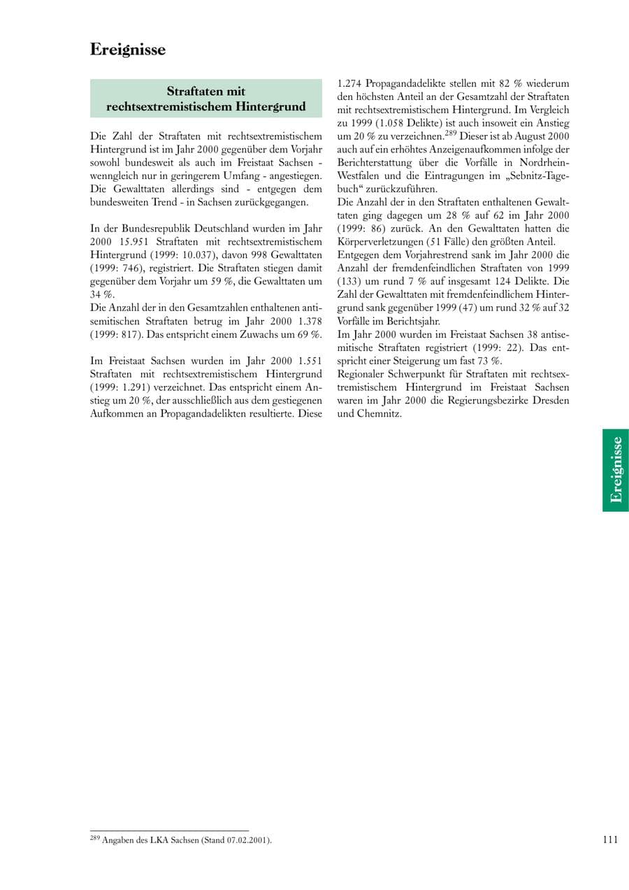 Seite 111 des Verfassungsschutzbericht 2000 Sachsen