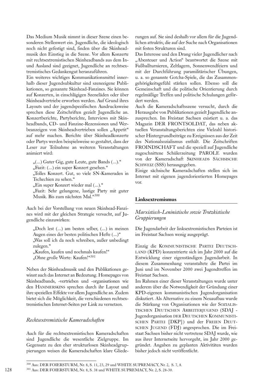 Seite 128 des Verfassungsschutzbericht 2000 Sachsen