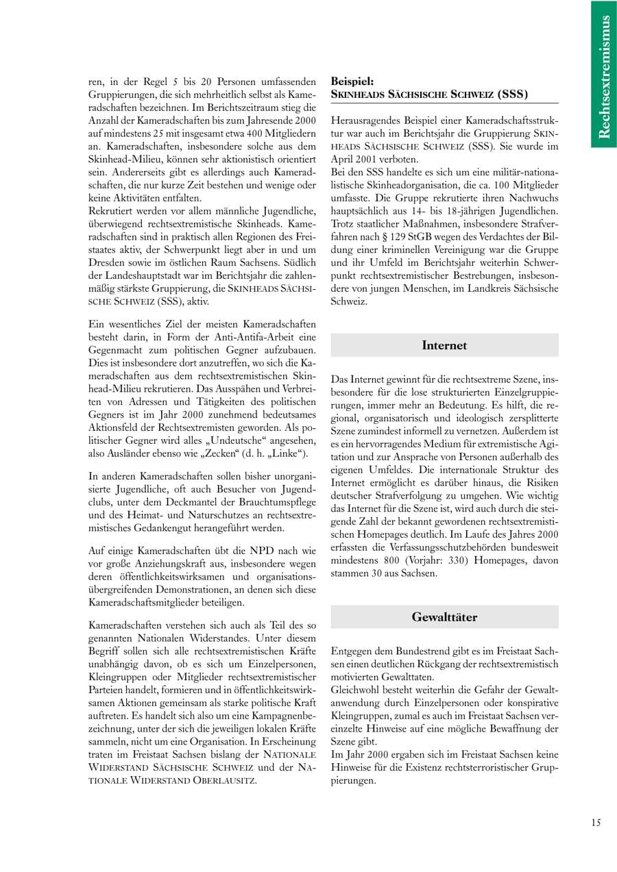 Seite 15 des Verfassungsschutzbericht 2000 Sachsen
