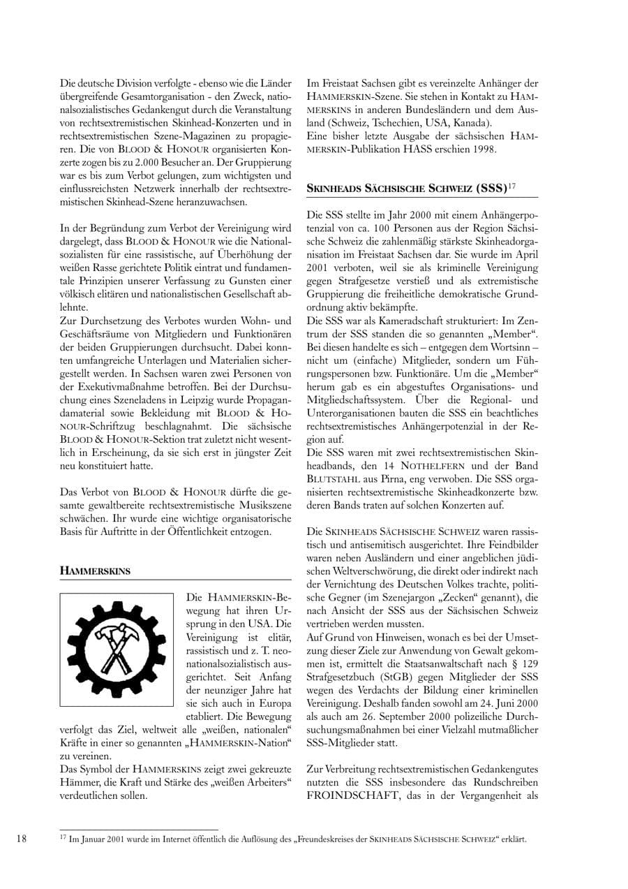 Seite 18 des Verfassungsschutzbericht 2000 Sachsen