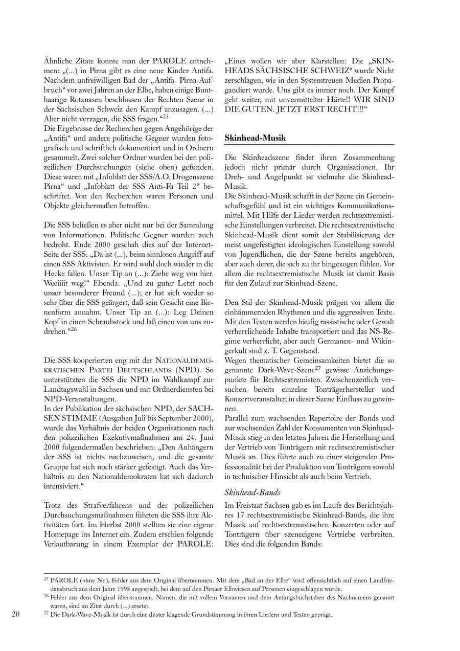 Seite 20 des Verfassungsschutzbericht 2000 Sachsen