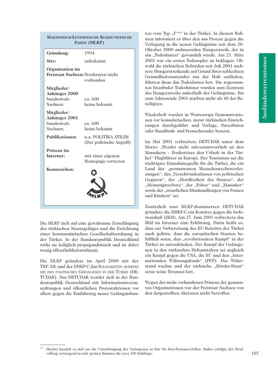 Seite 109 des Verfassungsschutzbericht 2001 Sachsen