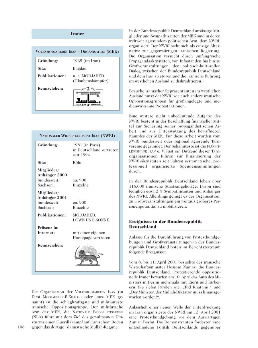 Seite 110 des Verfassungsschutzbericht 2001 Sachsen