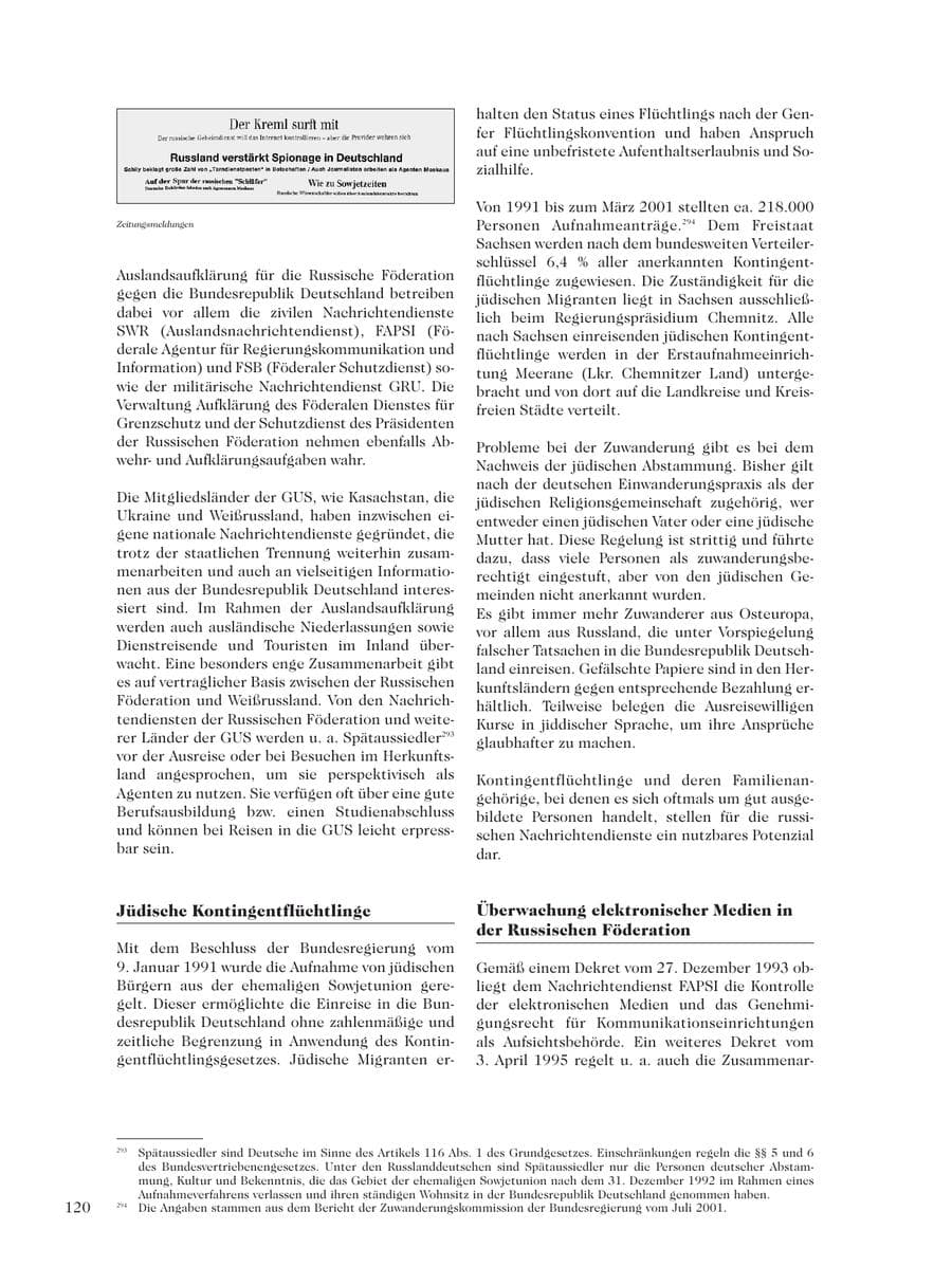Seite 122 des Verfassungsschutzbericht 2001 Sachsen