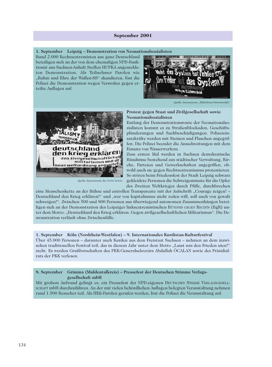Seite 136 des Verfassungsschutzbericht 2001 Sachsen