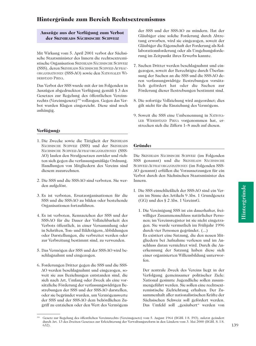 Seite 141 des Verfassungsschutzbericht 2001 Sachsen