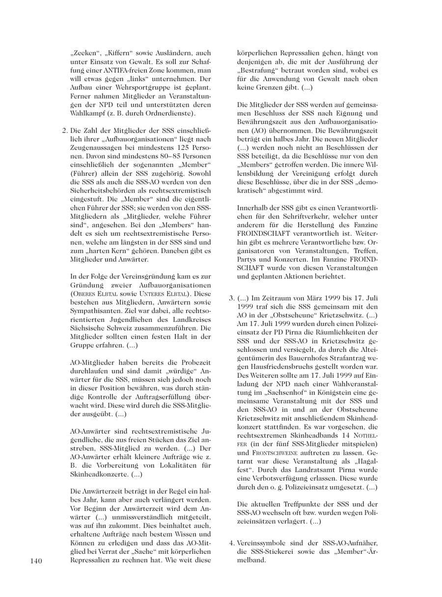 Seite 142 des Verfassungsschutzbericht 2001 Sachsen