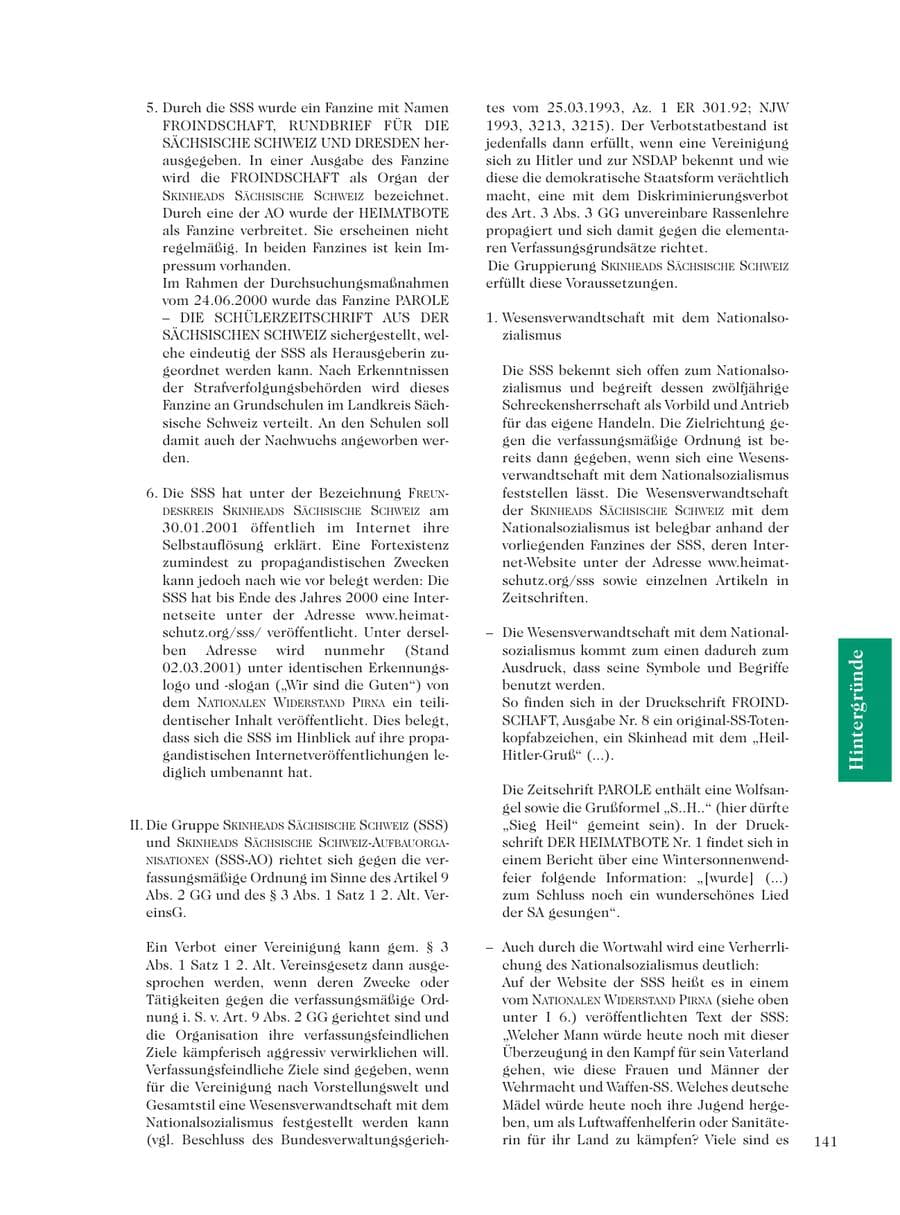 Seite 143 des Verfassungsschutzbericht 2001 Sachsen