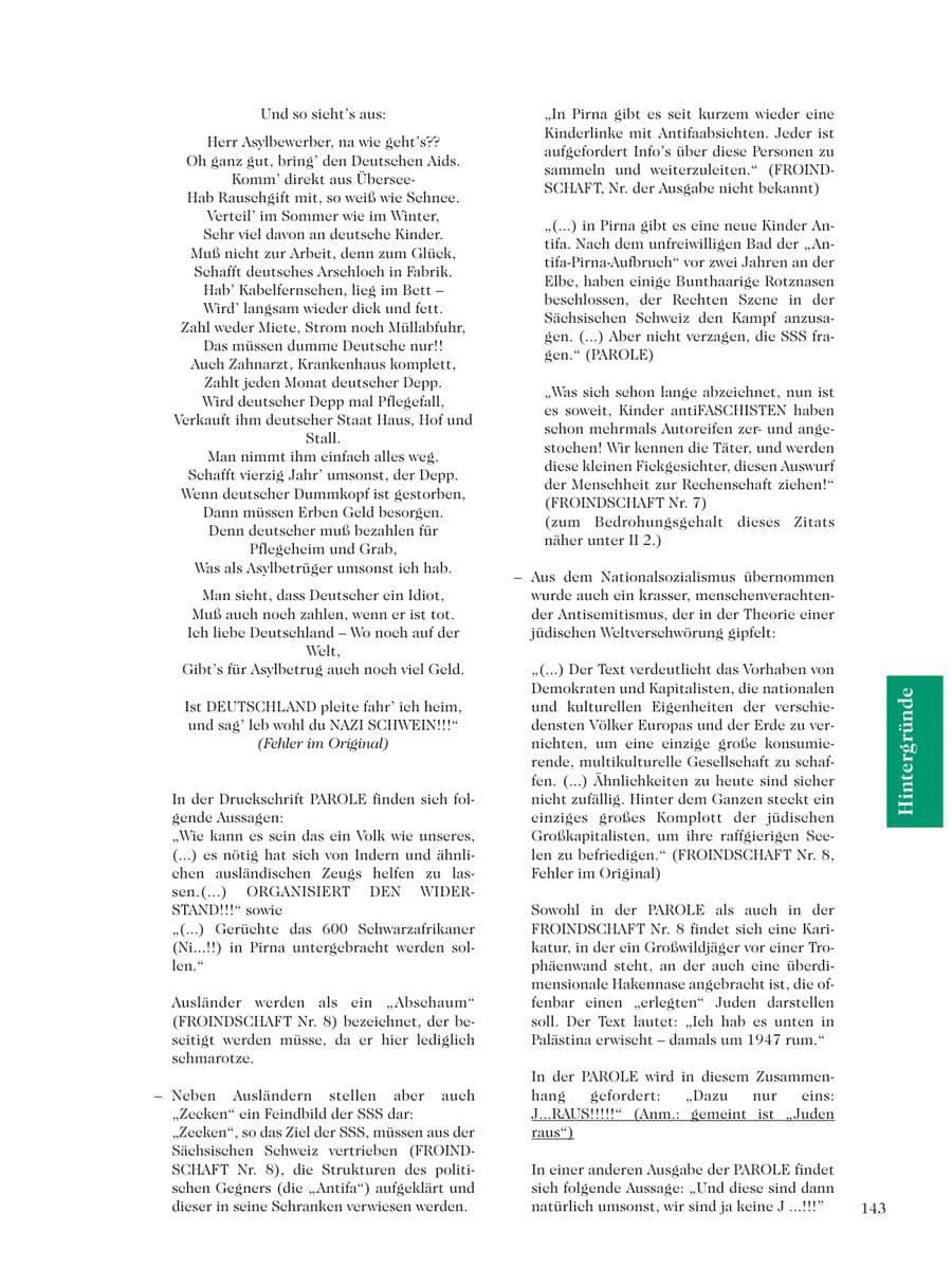 Seite 145 des Verfassungsschutzbericht 2001 Sachsen