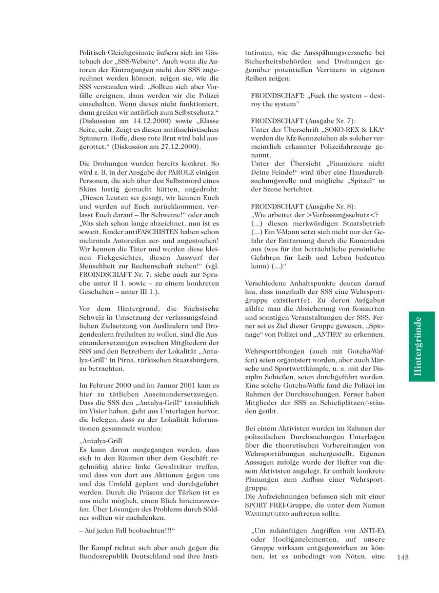 Seite 147 des Verfassungsschutzbericht 2001 Sachsen