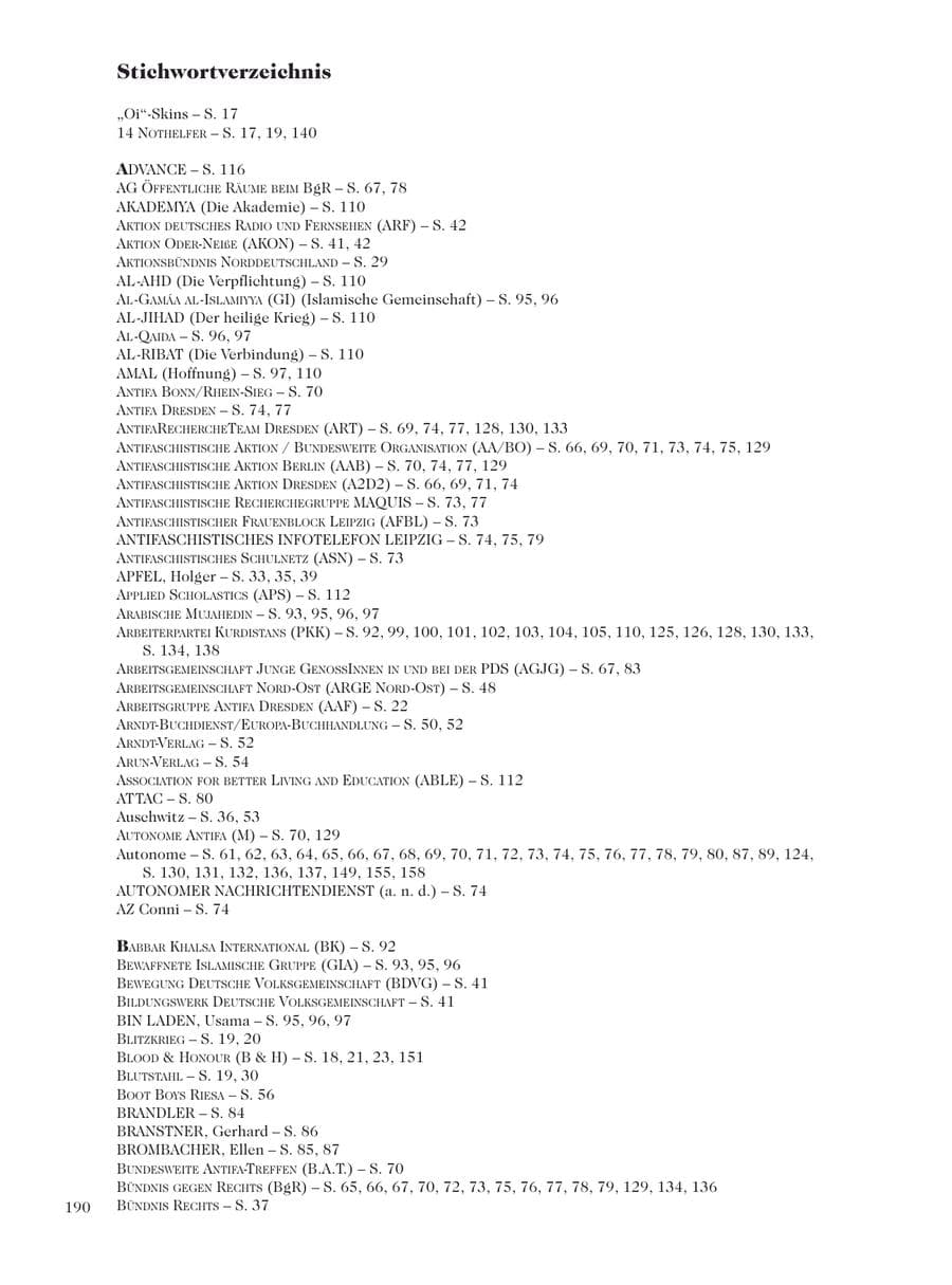Seite 192 des Verfassungsschutzbericht 2001 Sachsen