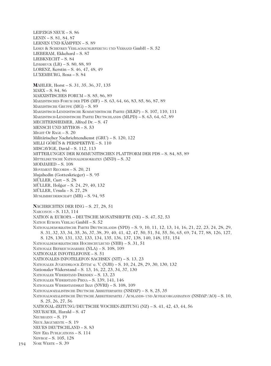 Seite 196 des Verfassungsschutzbericht 2001 Sachsen