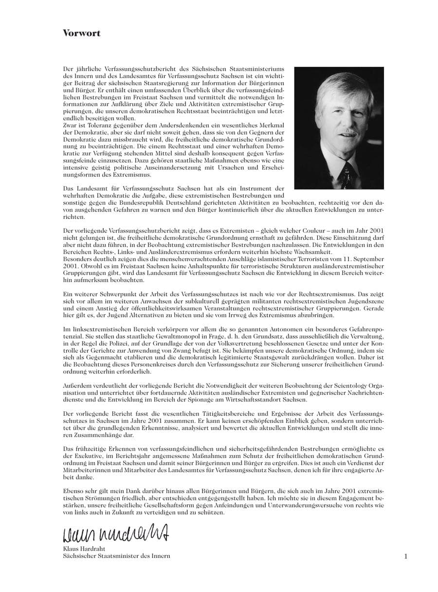 Seite 3 des Verfassungsschutzbericht 2001 Sachsen