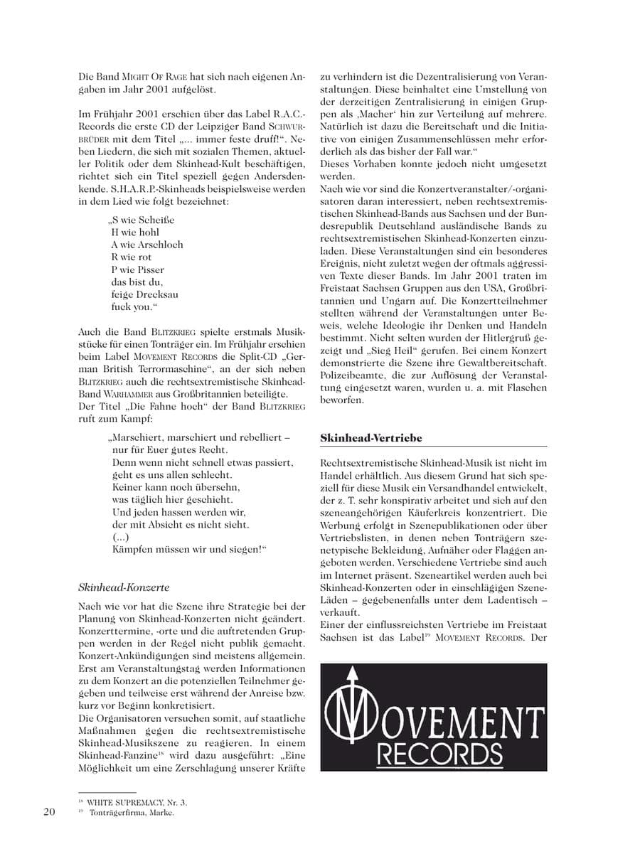 Seite 22 des Verfassungsschutzbericht 2001 Sachsen